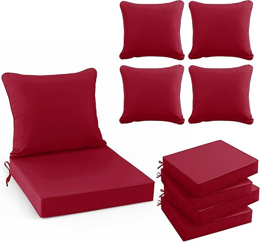 Summsun Outdoor Cushions for Patio Furniture, Double-Sided Waterproof Backrest and Seat Cushion Set with Removable Cover, 19 x 19 Inch, Red, Set of 4