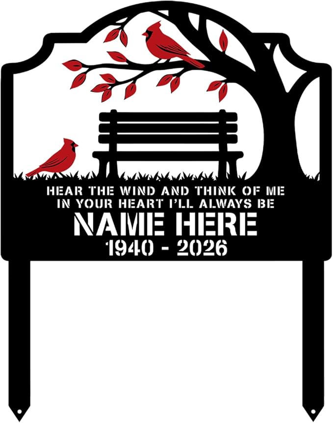 Personalized Cardinal Metal Garden Sign, Custom Outdoor Yard Decor, Memorial Gift for Mom, Garden Plaque Gifts for Memorial, Remembrance loss loved Ones Grave Marker