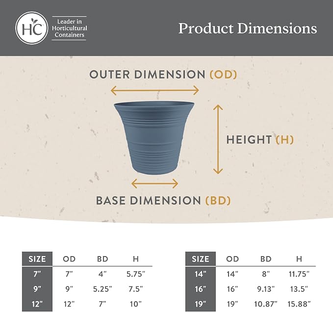 The HC Companies Sedona Round Self-Watering Pot - Lightweight Self Care Planter - Plastic Planter for Herbs & More - Durable Plant Pots for Indoor Plants & Outdoor Plants (16" Slate Blue, Pack of 1)