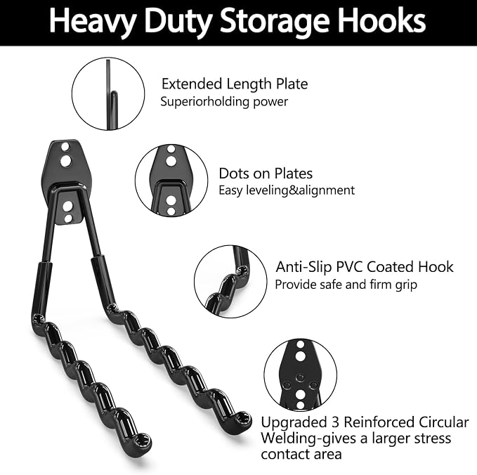 3-H Garage Wall Hooks 46 Pack,Garage Hooks Heavy Duty,Garage Storage Hooks for Hanging and Organizing Garden,Lawn,Yard Tools,Chairs,Ladders,Weed Eater,Shovel,Blower(Black)