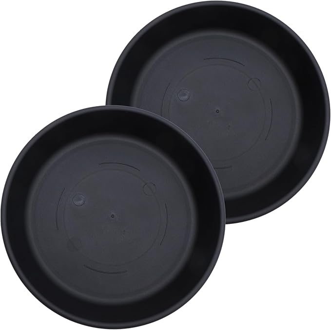 The HC Companies 21 Inch Classic Round Plant Saucer, Lightweight UV-Resistant Plastic Outdoor & Indoor Flower Pot Tray, 2-Pack Plant Pot Trays for Garden & Home Decor, Black
