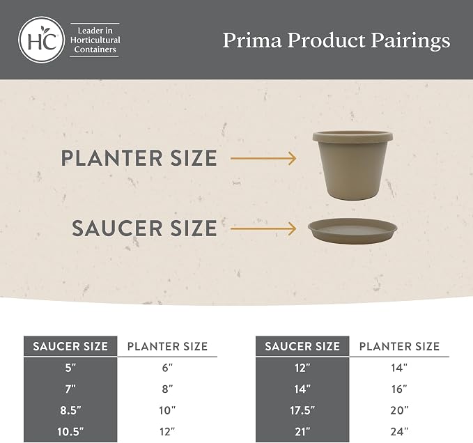 The HC Companies Round Prima Flower Pot Saucers - Plastic Plant Saucer for Outdoors & Indoors - Traditional Plant Pot Trays for Water Drainage -Durable Plant Tray (14-inch Warm Gray, Pack of 1)