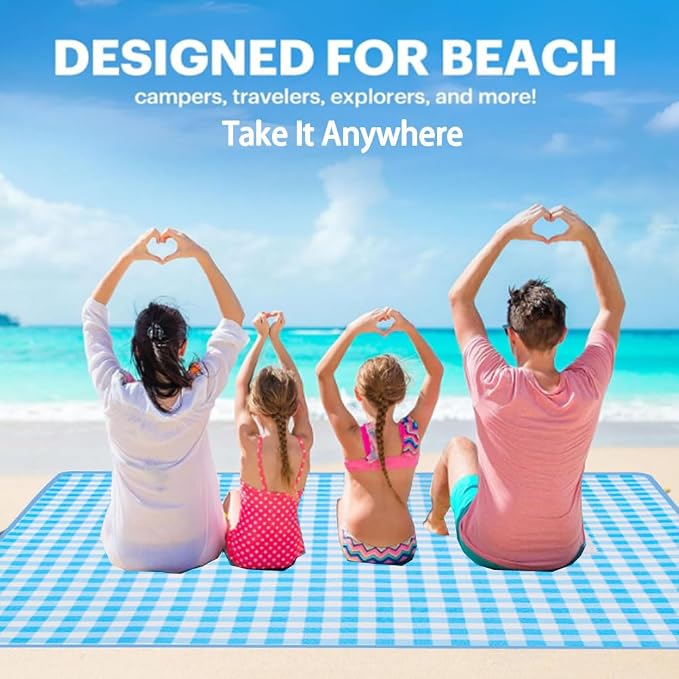 LRUUIDDE Extra Large Picnic Blanket Beach Blankets, Outdoor Foldable Waterproof Sand Mat for Beach Camping Hiking Travel Family Concerts Grass Park Music Festival Lawn Mats (Blue, 80x60inch)