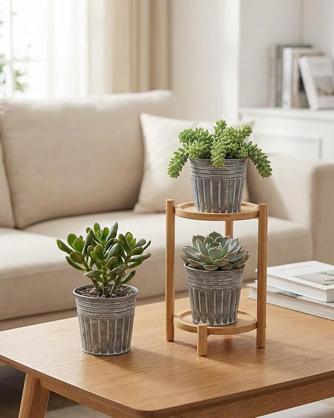 vensovo 4 Inch Galvanized Bucket Planter - 6 Pack Small Metal Flower Pots with Drainage Holes & Plugs, Rustic Silver Tin Pots for Indoor Herbs, Outdoor Succulents, Farmhouse Home Garden Decor