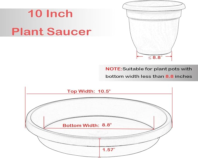 NIMYAU Plastic Plant Saucers 10 Inch Round Pack of 2 Thick Reusable Drip Trays for Indoor Outdoor Plants