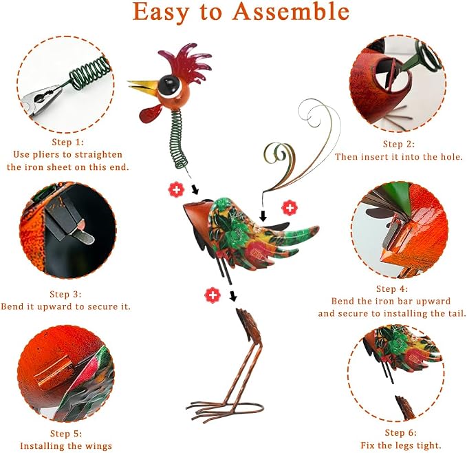 Metal Wacky Rooster Garden Statue, 24'' Rooster Decor Yard Statue Decorations Outdoor, Chicken Yard Art for Outside, Patio, Backyard, Lawn(Red)