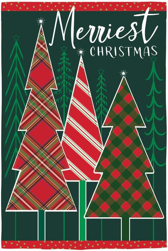 Evergreen Flag Merriest Christmas Tree Applique Garden Flag | 12x18 Inches Double Sided Christmas Garden Flag for Outside | Weather and Fade Resistant | Outdoor Flag Décor for Home, Yards and Gardens