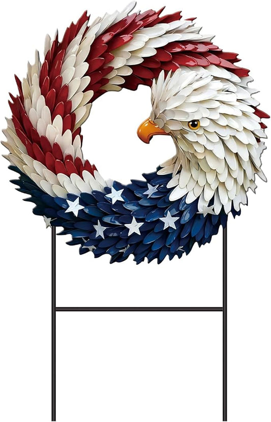 Amyhill 4th of July Decorations for Outdoor, Patriotic Eagle Metal Garden Stake, 250th Anniversary Red White Blue Yard Sign, Independence Day Memorial Day Decor for Lawn, Patio, Walkway, and Outside