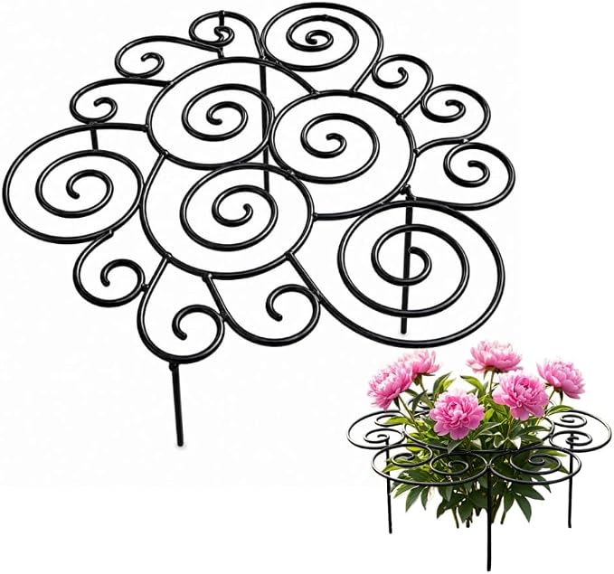 Metal Peony Support Ring for Outdoor Plants, Garden Plant Support Stakes for Flowers & Vegetables, Stackable Peony Cage for Dahlia, Rose, Orchid & Tomato (L)