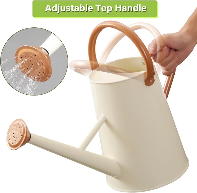 Watering Can for Outdoor&Indoor Plants，1.5 Gallon（5.7L） Metal Watering Can with with Removable Spout，Large Galvanized Steel Garden Flower Water Can Watering Pot with 2 Handles,Cream White