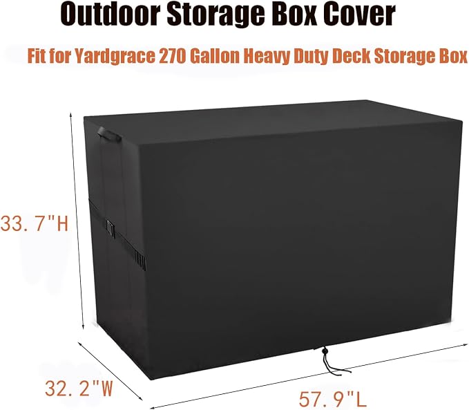 Outdoor Storage Box Cover for Yardgrace 270 Gallon Deck Storage Box, Heavy Duty Waterproof Resin Storage Bin Cover Universal Fit Deck Box Covers-57.9"L x 32.2"W x 33.7"H