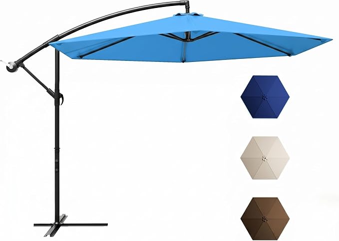 Greesum 10FT Cantilever Offset Patio Umbrella, Outdoor Umbrella for Yard, Market, Heavy-Duty Waterproof Pool Umbrella with 6 Sturdy Ribs, UV Protection for Beach, Deck, Garden, Backyard