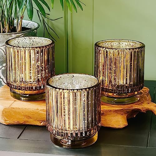 Kate Aspen Gold Votive Candle Holders - Vintage Ribbed Glass Candle Holder Set of 6 - Mercury Glass Tealight Holders for Christmas Table Decor, Holiday Centerpieces, Fall Thanksgiving Tablescape - Image 4