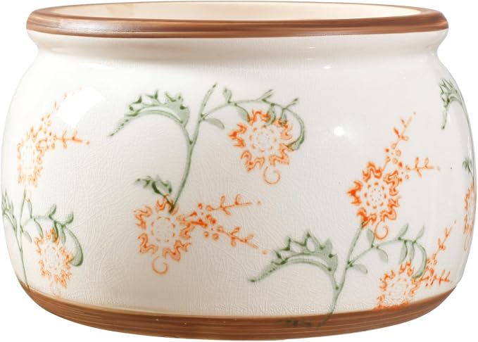 Vintage Ceramic Flower Pot - Indoor Outdoor Planters with Drainage Holes & Filter Screen, 9’’ Large Rustic Farmhouse Decorative Plant Pots for Garden/Patio/Balcony (Daisy Bouquets, Large)