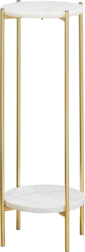 Gold Plant Stand Indoor Tall - 2 Tier White Marble Top Side Table, 29.5 Inch Modern Round Metal End Table for Living Room Corner, Small Bedside Tables for Entryway & Bedroom (11x11, Gold)