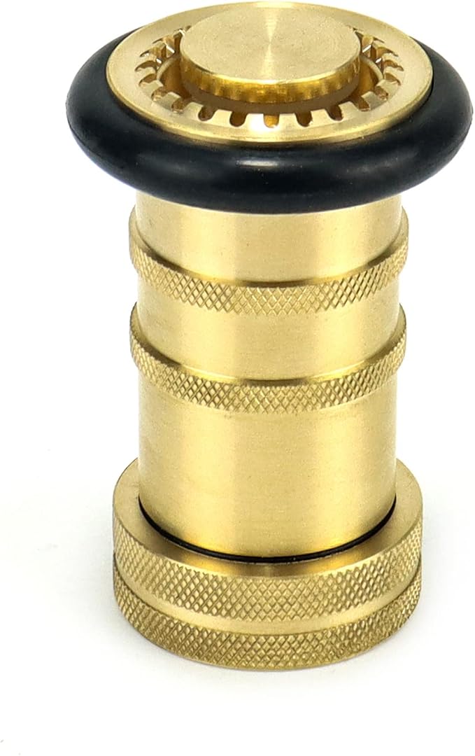 QWORK 1" NST/NH Brass Fire Hose Spray Nozzle, Heavy Duty Fire Equipment, Industrial Jet Fog Nozzle 36 gpm 100 psi