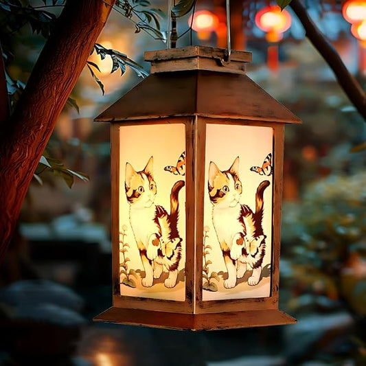 JOBOSI Solar Lantern Cat, Portable Decorative Gift, Solar Light, Gifts for Mom, Women, Grandma, Garden Yard Lawn Decor, Christmas and New Year Gift