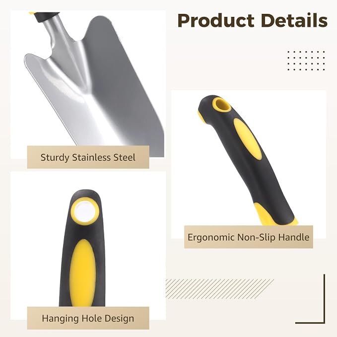 12 Pcs Stainless Steel Gardening Trowel Set, Heavy Duty Metal Trowel Garden Tool Small Shovels for Digging with Non-Slip Handle for Lawn Yard Farm Home Shop Planting