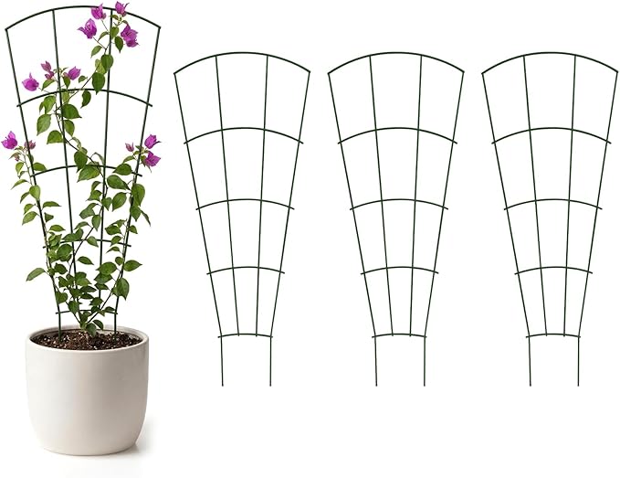 Thealyn 4 Pack 56" Metal Plant Trellis for Pots & Garden Beds, Rustproof Support for Indoor Outdoor Climbing Plants, Vines, Flowers, Fan Shaped, Green