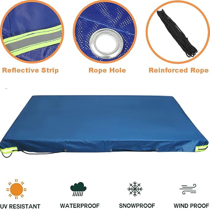 Tipping Trailer Cover for Lawn Tractor - Waterproof Heavy Duty Utility Wagon Tow Outdoor Steel Dump Cart Cargo RV Trailer Camper 86.6x49x5in Blue
