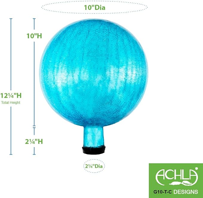 Achla Designs 10-Inch Crackle Gazing Globe Ball, Teal