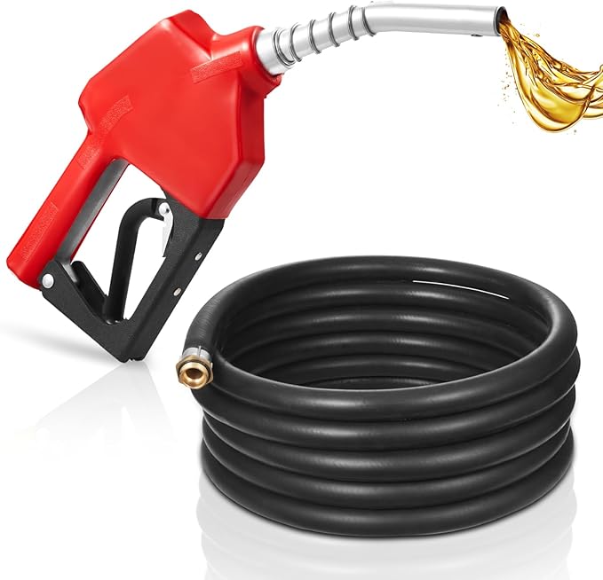 VEVOR 3/4" NPT Automatic Fuel Nozzle with 20Ft hose, Max Rate 11.8 GPM, Auto Shut Off Diesel Gas Pump Nozzle with 3-Speed Trigger Lock & 13/16" (OD=20 mm) Spout for Gasoline, Diesel, Kerosene, Red