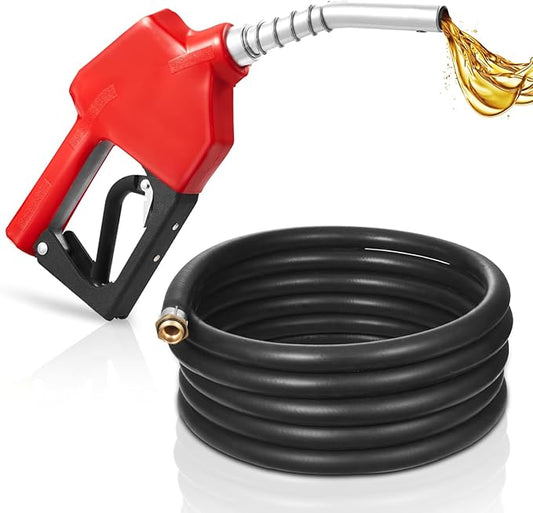 VEVOR 3/4" NPT Automatic Fuel Nozzle with 20Ft hose, Max Rate 11.8 GPM, Auto Shut Off Diesel Gas Pump Nozzle with 3-Speed Trigger Lock & 13/16" (OD=20 mm) Spout for Gasoline, Diesel, Kerosene, Red