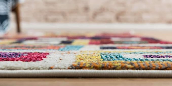 Unique Loom Estrella Collection Colorful, Geometric, Squares Modern, Abstract Area Rug (2' 7 x 10' 0 Runner, Multi/Beige)