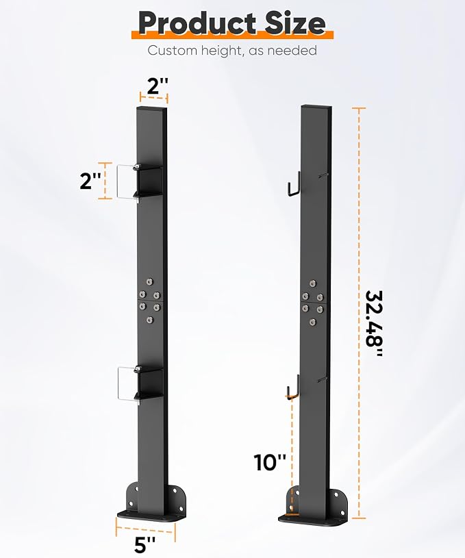 Mondazie 2 Place Weed Eater Rack for Trailer, Utility Open Trailer Trimmer Racks with Lockable Snap Buckle Mount On Landscape Truck Trailer, Weedeater Rack Holder with L-Shaped Base for Lawn Equipment