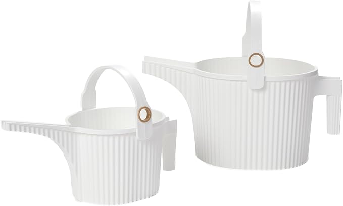 Hachiman Watering Can Set of 2 - Includes Small and Large Plant Watering Can with Widened Spout for Indoor and Outdoor Plants - Hands-Free Filling - White