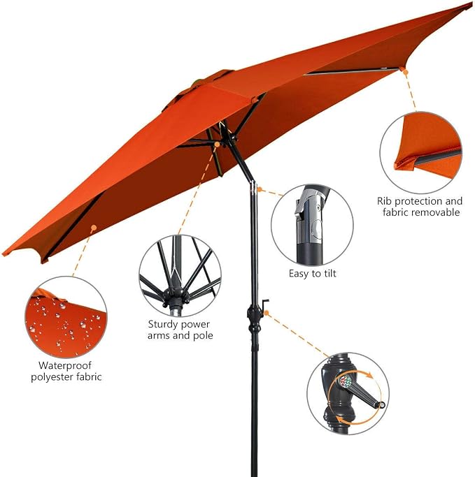 Giantex 10ft Outdoor Patio Umbrella, Market Table Umbrella w/Tilt Adjustment and Crank, 180G Polyester, Garden Canopy for Deck Backyard Pool Indoor Outdoor (Orange)