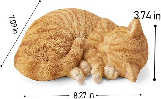 Sleeping Orange Tabby Cat Garden Statue Decor 8.27”L, Resin Realistic Sculptures Gift for Cats Lovers, Pet Memorial Stones for Loss of Pet, Kitty Figurine Art Decoration for Indoor Outdoor Home