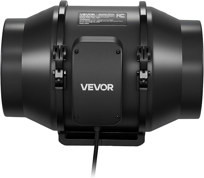 VEVOR Inline Duct Fan, 6-Inch 380 CFM with Power Cord, Quiet AC-Motor Ventilation Exhaust Fan for Cooling Booster, Grow Tents, Hydroponics