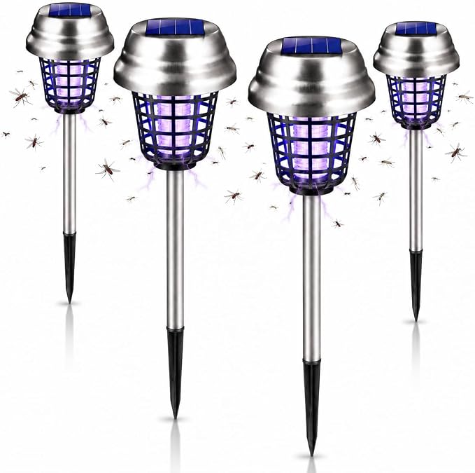 2026 Mosquito Repellent Outdoor Patio Solar Bug Zapper Outdoor Mosquito Zapper for Moths,Gnats,Flies,Small Flying Insect,Gnat Killer for Vegetable Beds,Electric Fly Zapper for Backyard,Garden 4Pack