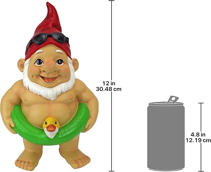 Design Toscano QM16035 Garden Gnome Statue - Pool Party Pete Naked Gnome - Outdoor Garden Gnomes - Funny Lawn Gnome Statues,full color