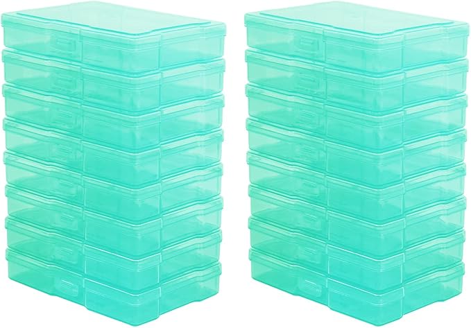 4" x 6" Photo Storage Case with Handle, 16 Inner Photo Organizer Keeper, Extra Large Storage Picture Boxes, Seed Storage, Transparent Craft Keeper (Green)