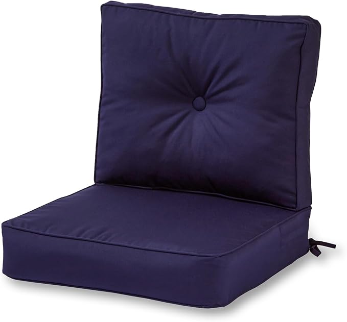Sunbrella Deep Seat Cushion Set – Seat & Back Cushions for Patio Chairs, Sofas & Loveseats – Fade Resistant Outdoor Fabric, Ties, Zippered Cover, Cord Trim, Canvas Navy