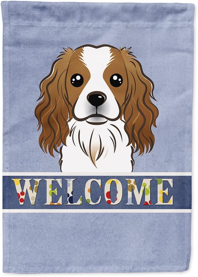 Caroline's Treasures BB1410CHF Cavalier Spaniel Welcome House Flag, Blue Large Porch Sleeve Pole Decorative Outside Yard Banner Artwork Wall Hanging, Polyester, House Size, Multicolor