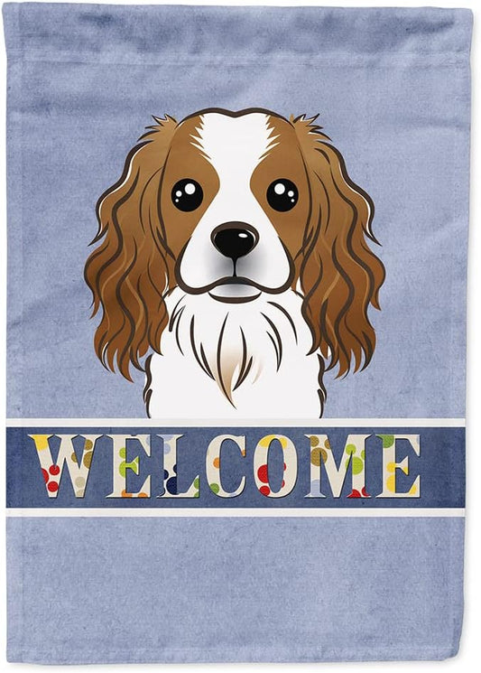 Caroline's Treasures BB1410CHF Cavalier Spaniel Welcome House Flag, Blue Large Porch Sleeve Pole Decorative Outside Yard Banner Artwork Wall Hanging, Polyester, House Size, Multicolor