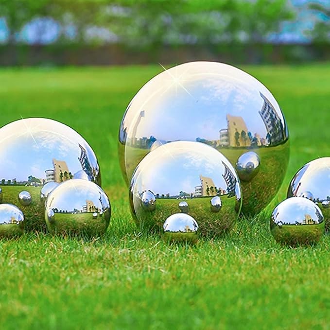 Nerien Gazing Ball Garden Mirror Outdoor - 10 Inch Outside Decorative Globe, Silver