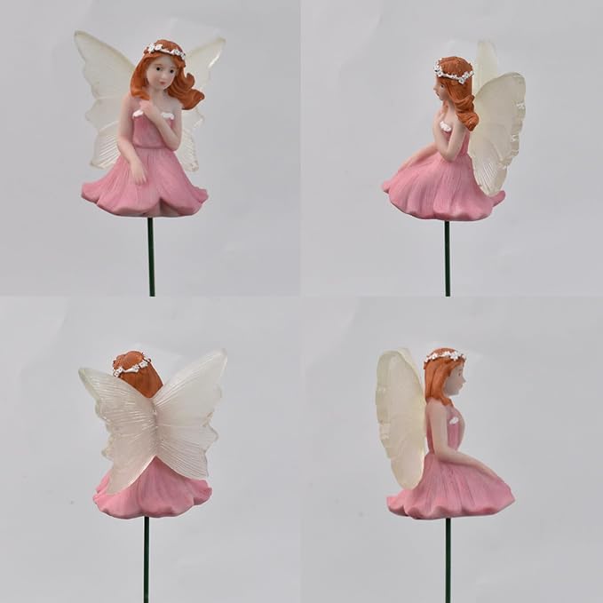 4 PCS Fairy Garden Decor Fairies, Glow in The Dark Yard Sculpture Lawn Ornament Mini Garden Art Outdoor Decor Accessories (4 Glow Fairy)