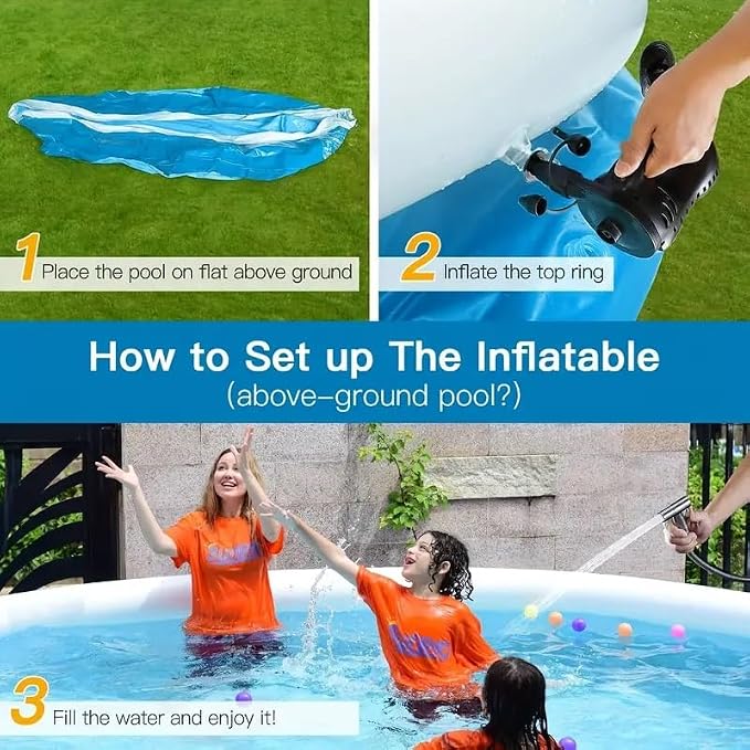 Montary Large 96"x96"x24.8" Inflatable Swimming Pool for Family- Thickened Backyard Summer Pool, Outdoor Blow Up Design with Coil Mesh, Foldable & Portable
