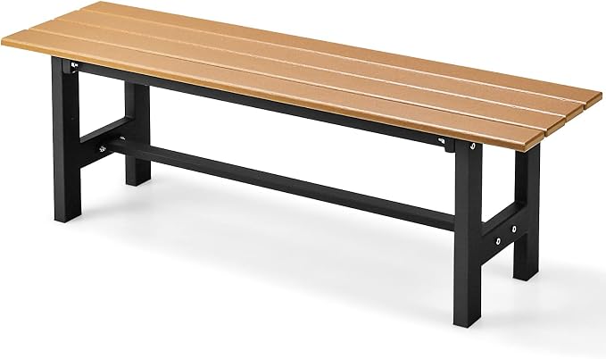 Giantex 2-Person Outdoor Bench Seat - Backless Patio Garden Bench, 47” Weatherproof Outside Chair with Slatted Seat, Metal Frame, 660 LBS Capacity, Dining Bench Chair for Yard, Park, Balcony, Brown