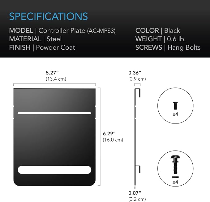 AC Infinity Grow Tent Mounting Plate 5x6”. | Powder Coat Black Steel Platform for Controller Mounting and Lightproof Cable Management, Fit for CLOUDLAB Advance Grow Tents