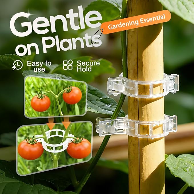Plant Support Clips, 2026 Upgraded Tomato Plant Clips for Climbing Plants, Reusable Plastic Garden Clip for Grape Cucumber Stems Outdoor Vine Fixing Clip Gardening Supplies (200, Black)