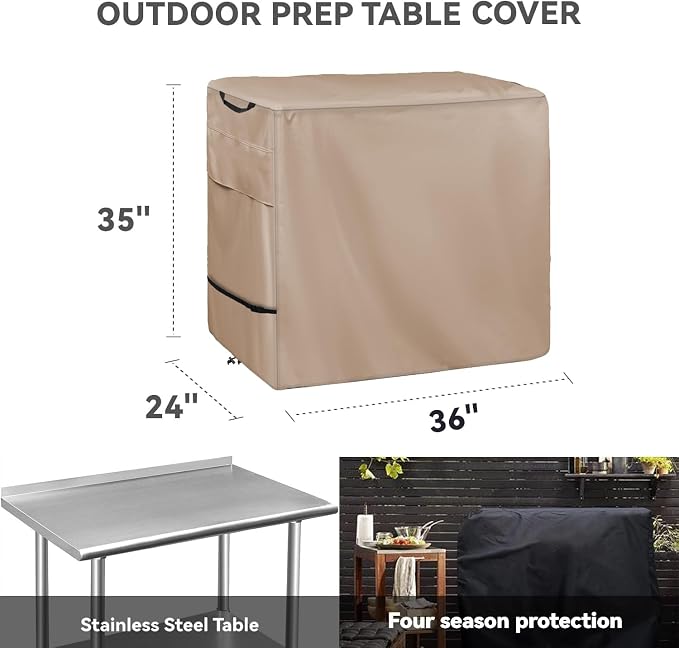 Outdoor Prep Table Cover, Compatible with 36" Outdoor Utility Cart | Khaki, Heavy Duty Waterproof Cover for Outdoor Small Portable Table, Storage Cabinet
