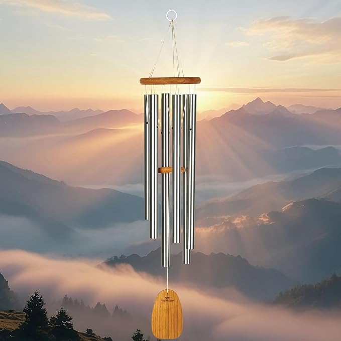 Woodstock Wind Chimes for Outside Garden Decor Outdoor and Patio Decor Front Porch Decor 36" Silver Woodstock Chimes Original Wind Chime Chimes of Olympos Wind Chimes (OWS)