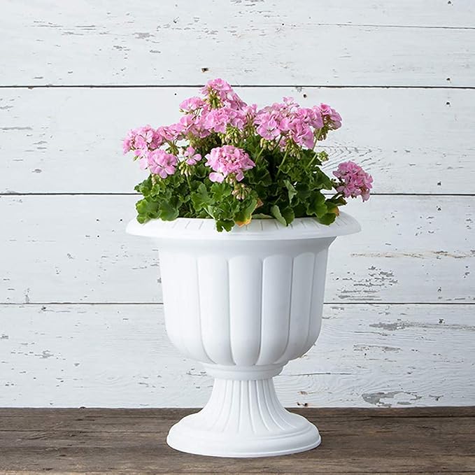 Novelty Plastic Classic Fluted Urn Planter, White, 19in (Pack of 2) - Decorative Flower Pots for Outdoor & Indoor Use - Lightweight, Durable with Drainage - Elegant for Garden, Patio, Porch, Entryway