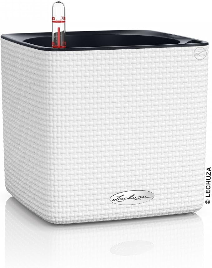 Lechuza 13580 Cube Color 16 Self-Watering Planter for Indoor and Outdoor Use, 7" x 7" x 6", White