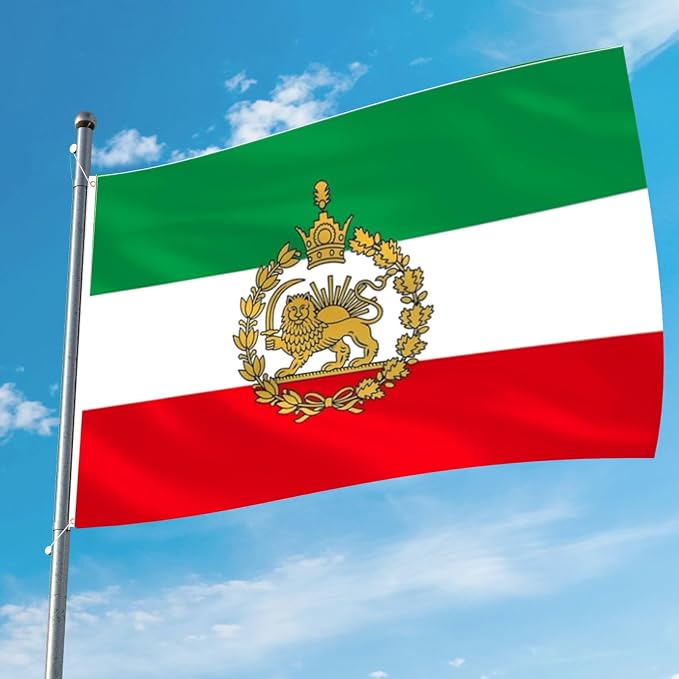 AhfuLife Iran Old Historic Flag 3x5 Ft with Lion Sun, 1 Pc Large Former Iranian Flags for Outside - Double Side with 2 Brass Eyelets for Party Decorations Bar Garden Street Decoration Indoor Outdoor